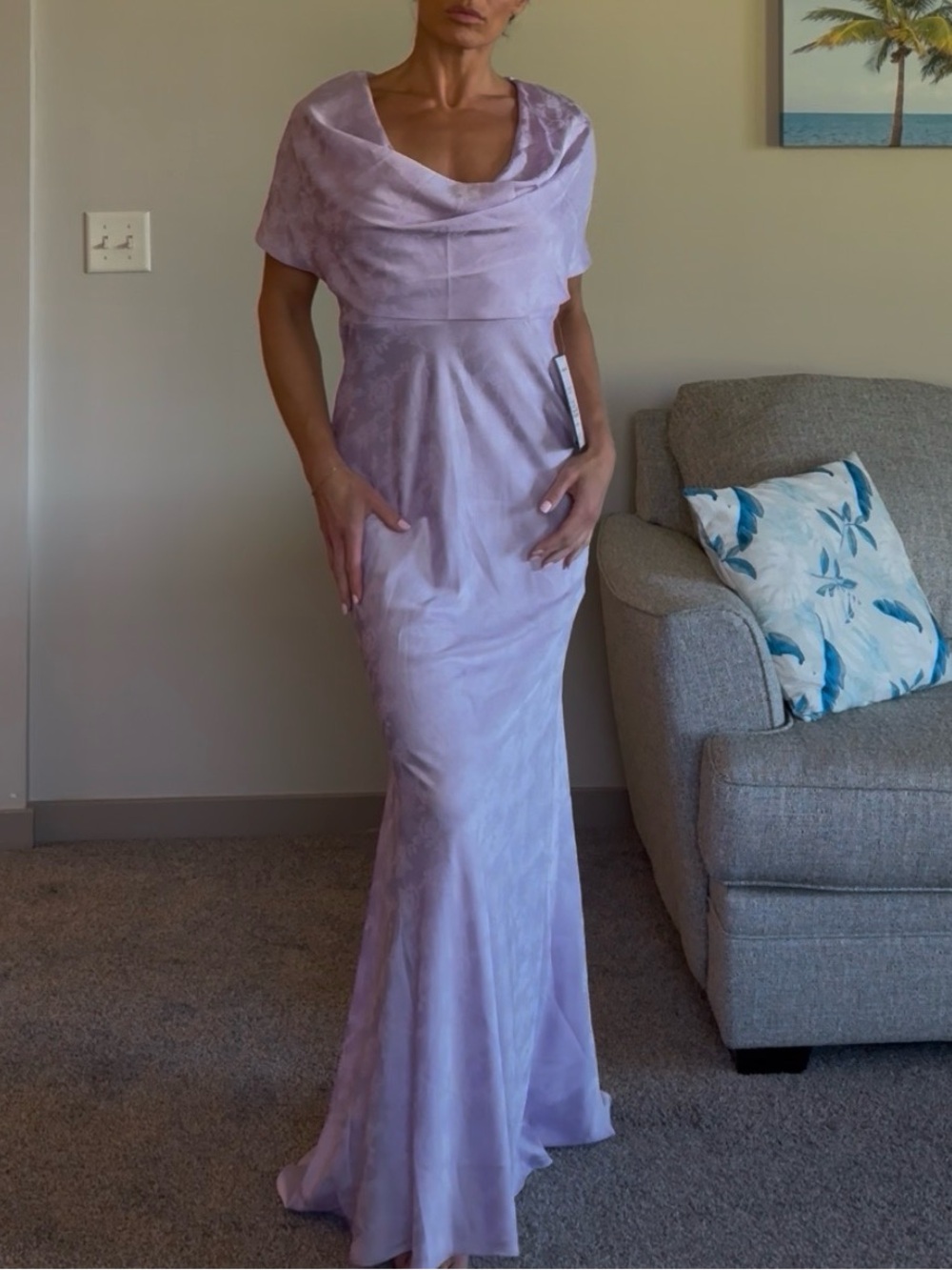 Lilac Cowl Neck Evening Gown